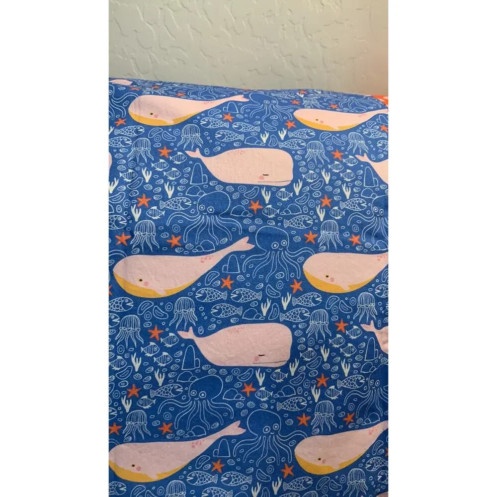 Handmade Standard Set of Pillowcases, Whales in the Deep Blue Sea